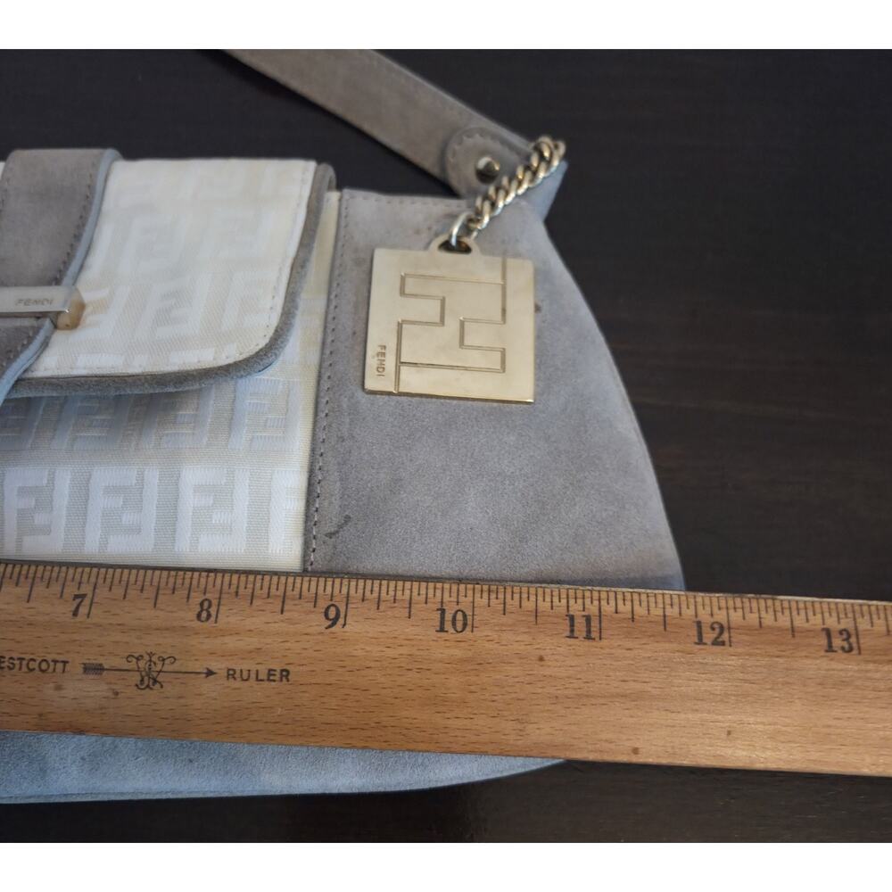 Authentic Vintage Fendi Zucchino Suede Baguette Shoulder Bag Beige Gold Hardware - Picture 10 of 11